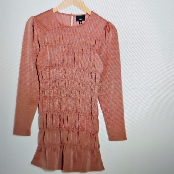 NWT Lumiere Metallic Long Sleeved Shirred Minidress Shimmery Sparkly Mauve Large - Picture 3 of 13